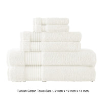 Gem 6 Piece Towel Set, Extra Soft Turkish Cotton, Absorbent Texture, White - BM287471