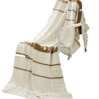 Kai 50 x 70 Throw Blanket with Fringes, Soft Knitted Cotton, Ivory, Gold - BM287506