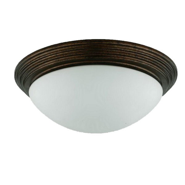 Jesse 12 Inch Modern Ceiling Lamp with Glass Dome Shade, Rust Trim, White - BM287695