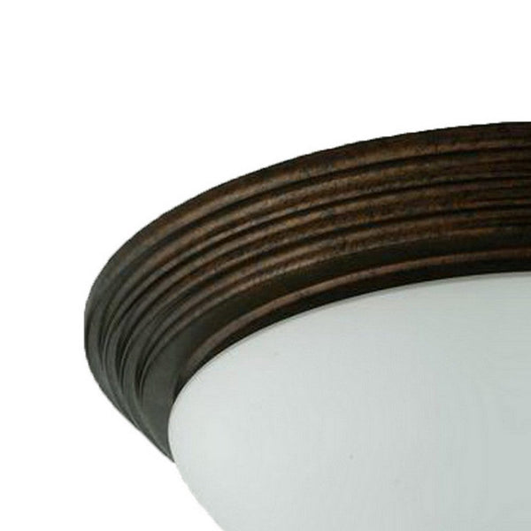 Jesse 12 Inch Modern Ceiling Lamp with Glass Dome Shade, Rust Trim, White - BM287695