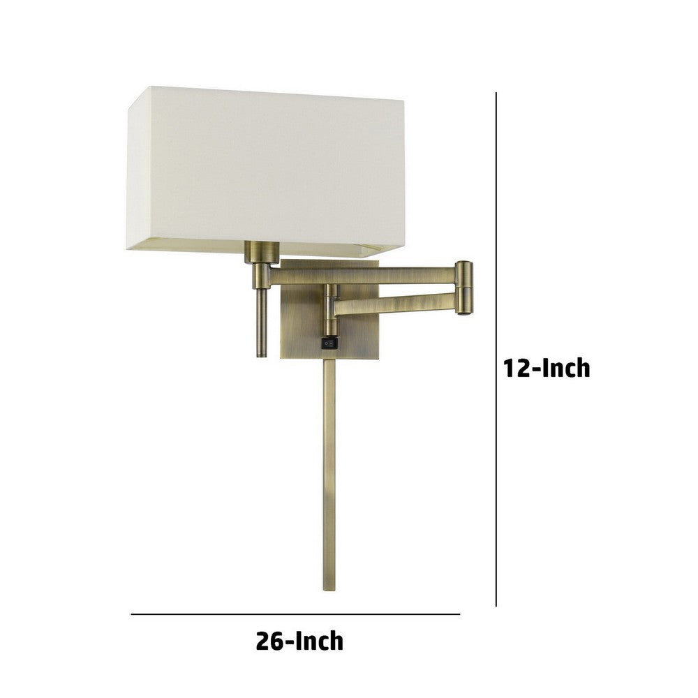 Nash 26 Inch Wall Lamp, Hardback Beige Fabric Shade, Brass Color Swing Arm - BM287710