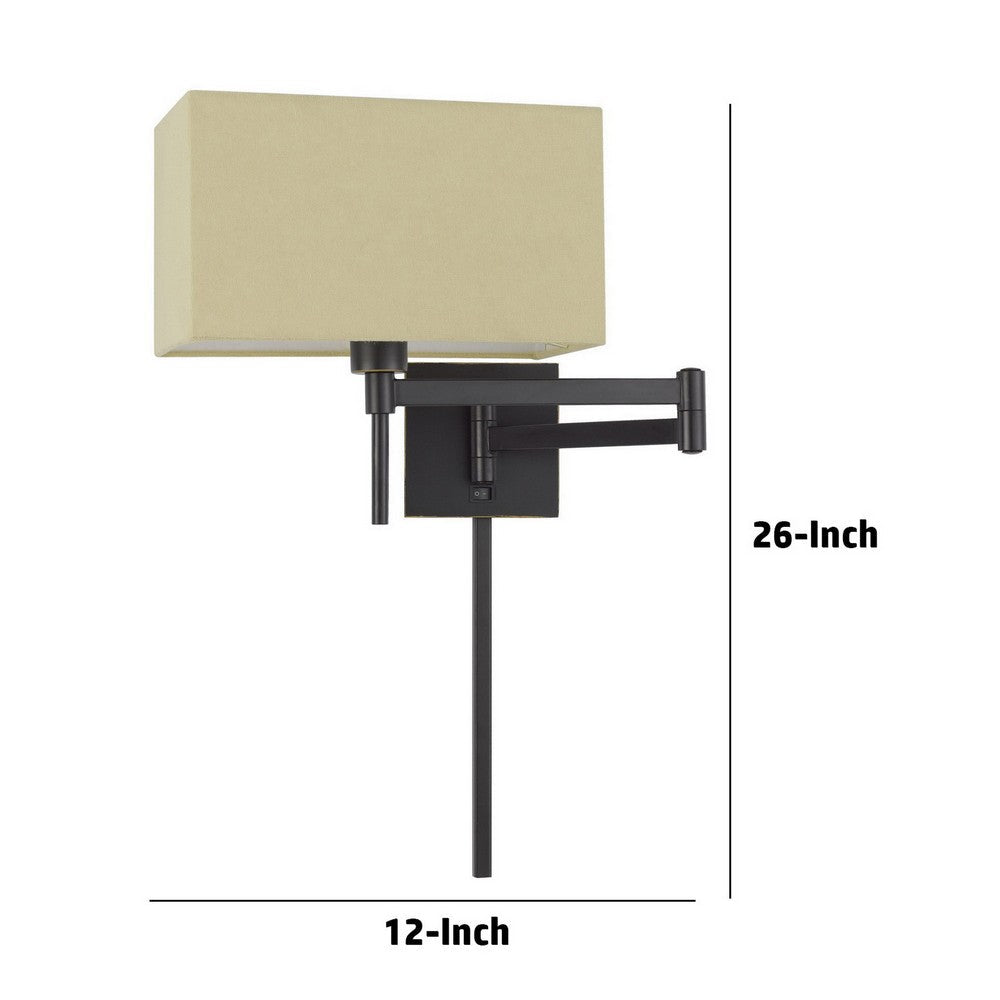 Nash 26 Inch Wall Lamp, Hardback Ivory Fabric Shade, Bronze Color Swing Arm - BM287712