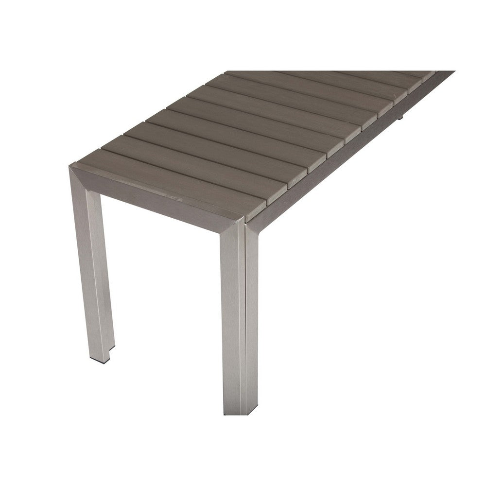 Theo 53 Inch Outdoor Bench, Gray Aluminum Frame, Plank Style Seat Surface - BM287726