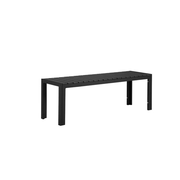 Theo 53 Inch Outdoor Bench, Black Aluminum Frame, Plank Style Seat Surface - BM287727