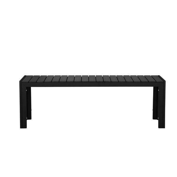 Theo 53 Inch Outdoor Bench, Black Aluminum Frame, Plank Style Seat Surface - BM287727