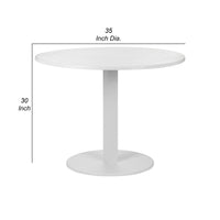 Keli 35 Inch Round Dining Table, White Aluminum Frame, Foldable Design - BM287782