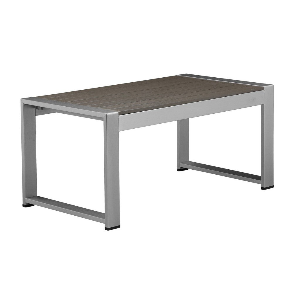 Kili 35 Inch Coffee Table, Polyresin Surface, White Gray Aluminum Frame - BM287844