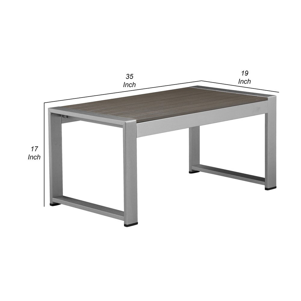 Kili 35 Inch Coffee Table, Polyresin Surface, White Gray Aluminum Frame - BM287844