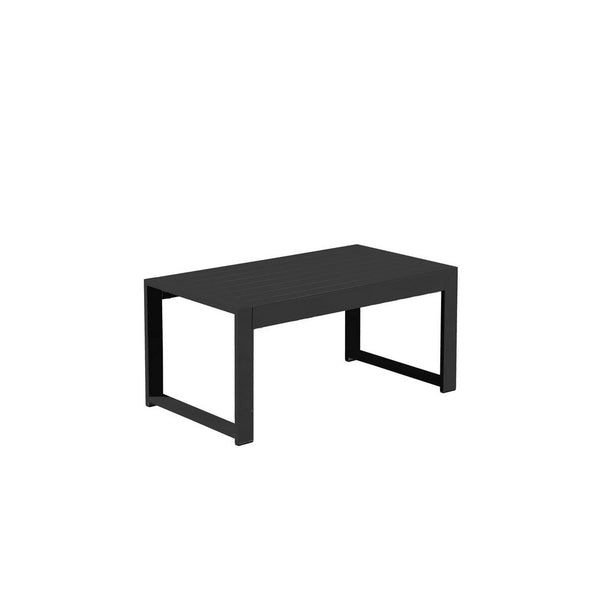 Kili 35 Inch Coffee Table, Polyresin Surface, Jet Black Aluminum Frame - BM287846