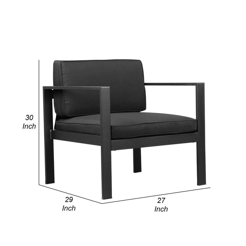 Kili 29 Inch Armchair, Jet Black Aluminum Frame, Water Resistant Fabric - BM287852