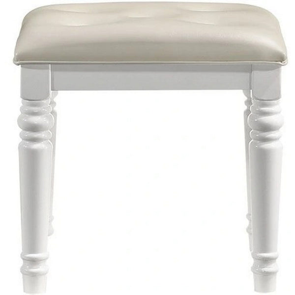 Kya 20 Inch Vanity Stool with Tufted Vegan Faux Leather Seat, Glam Ivory - BM287979