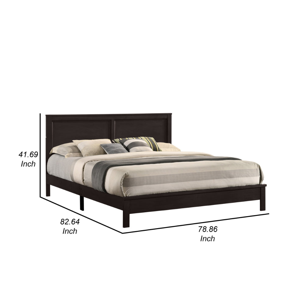 Isla King Size Panel Bed with Low Profile Rubberwood Frame, Dark Brown - BM287981