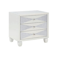 Lexi 28 Inch Modern Nightstand with 3 Drawers, Shimmer Accents, Off White - BM287992