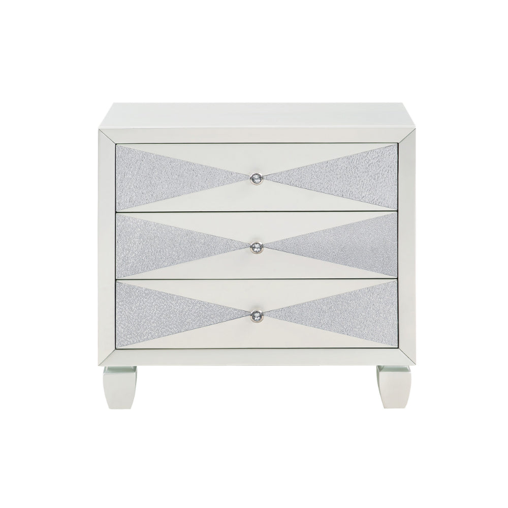 Lexi 28 Inch Modern Nightstand with 3 Drawers, Shimmer Accents, Off White - BM287992