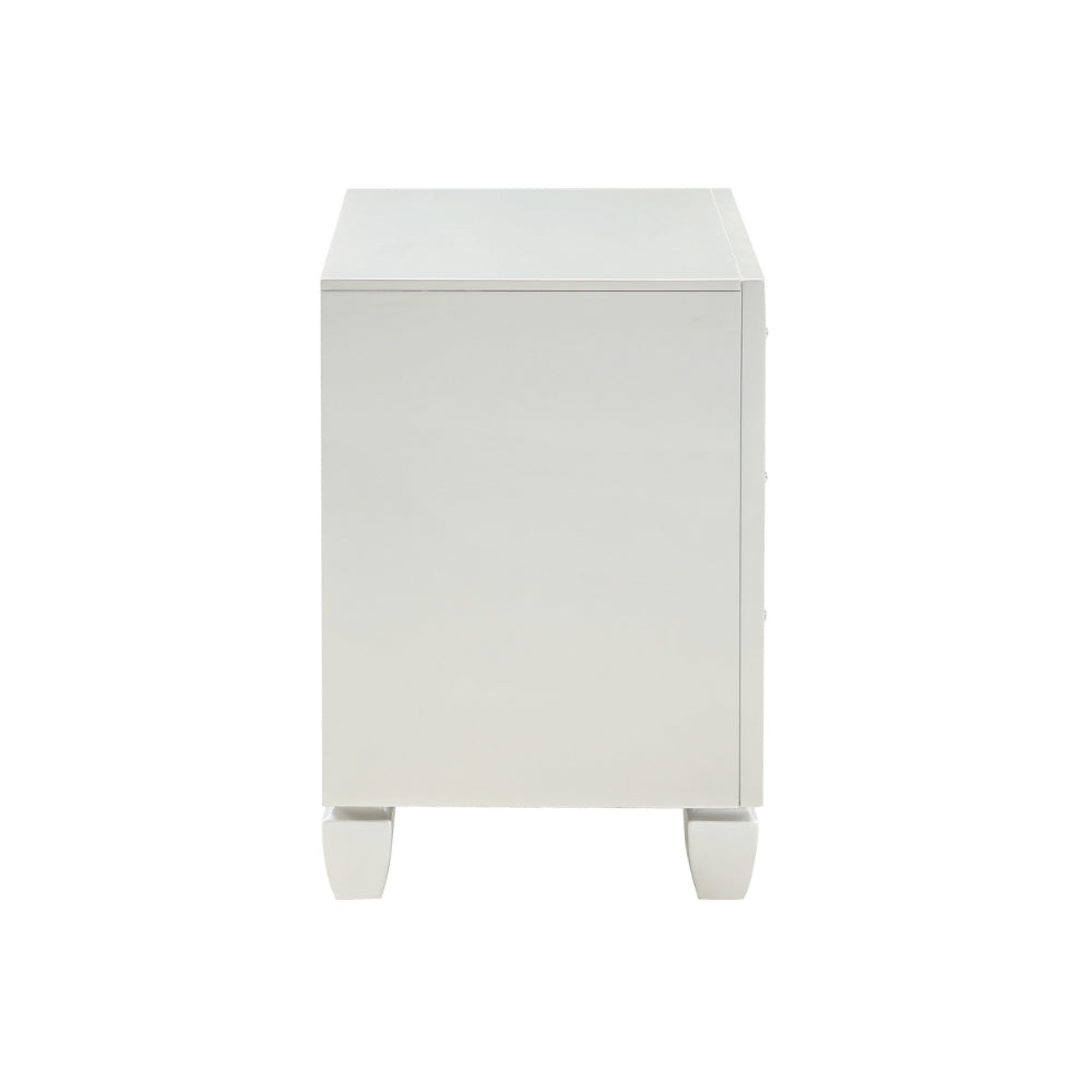 Lexi 28 Inch Modern Nightstand with 3 Drawers, Shimmer Accents, Off White - BM287992