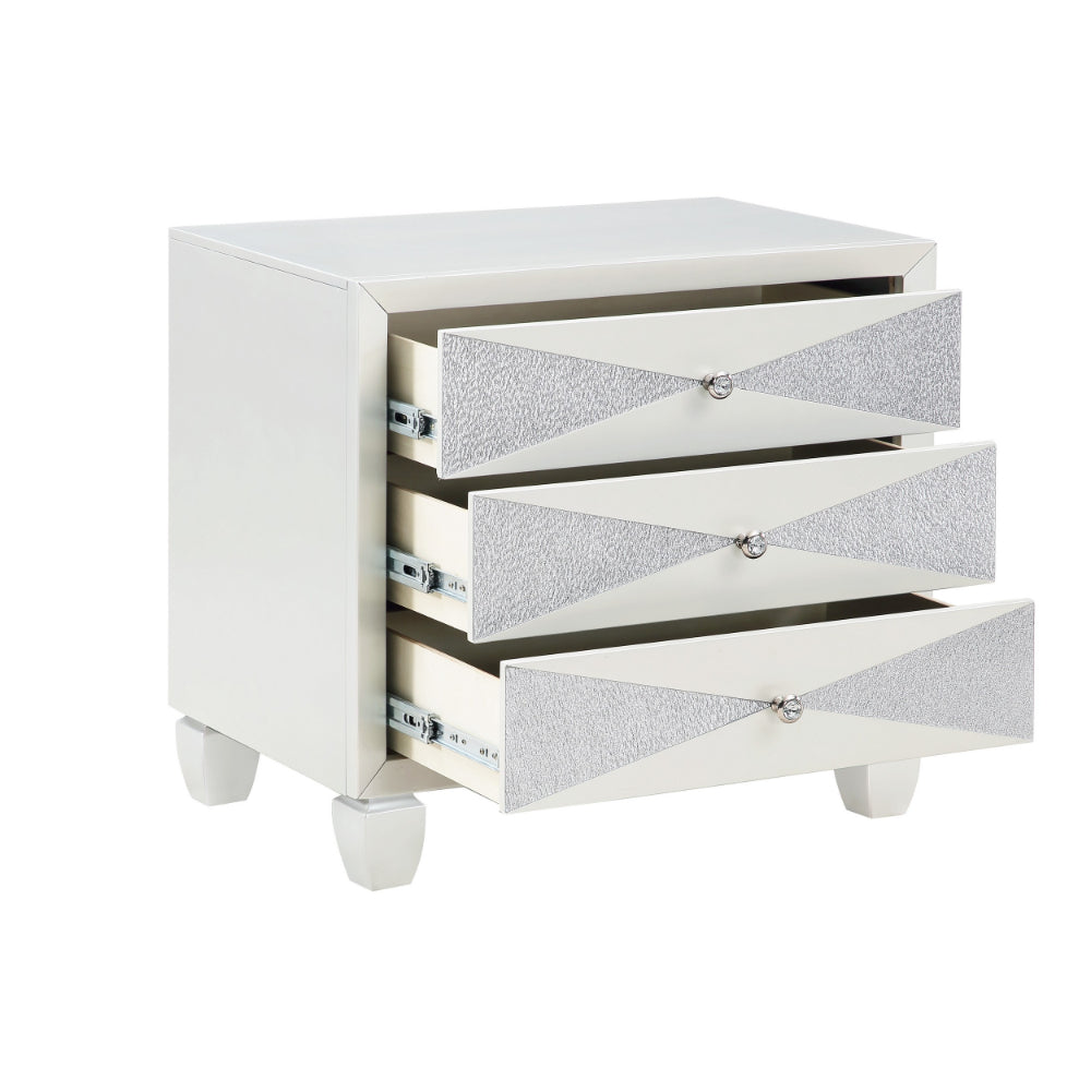 Lexi 28 Inch Modern Nightstand with 3 Drawers, Shimmer Accents, Off White - BM287992