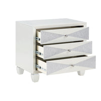 Lexi 28 Inch Modern Nightstand with 3 Drawers, Shimmer Accents, Off White - BM287992