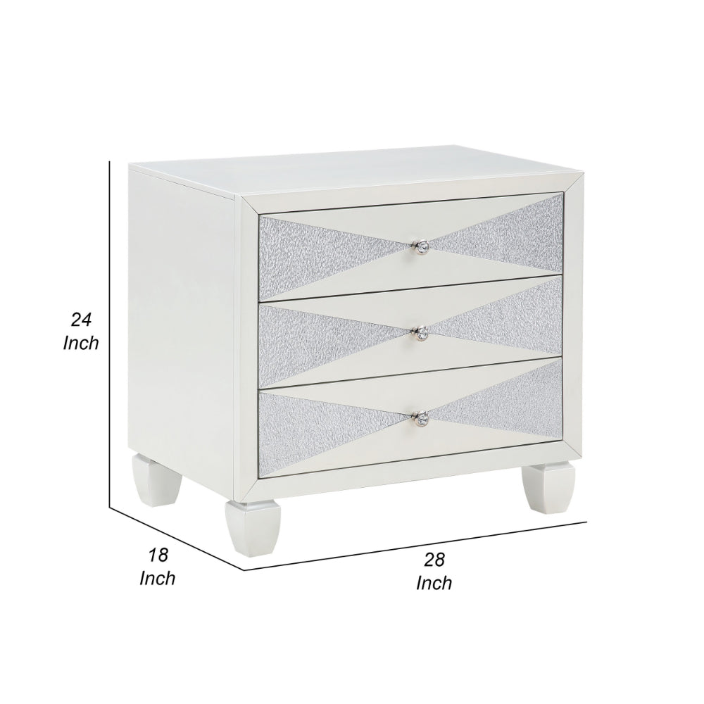 Lexi 28 Inch Modern Nightstand with 3 Drawers, Shimmer Accents, Off White - BM287992