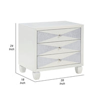 Lexi 28 Inch Modern Nightstand with 3 Drawers, Shimmer Accents, Off White - BM287992