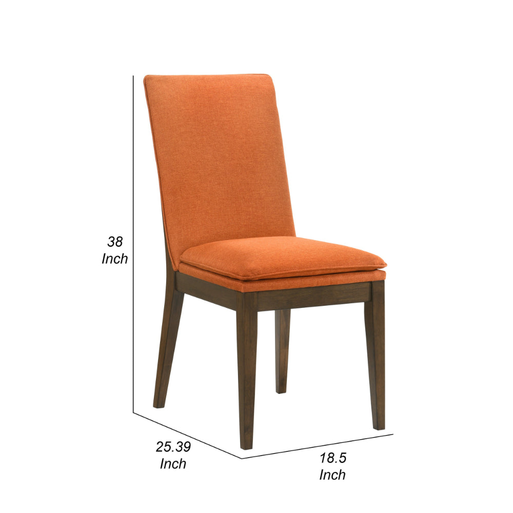 Nick 26 Inch Set of 2 Dining Chairs, Walnut Brown Rubberwood Frame, Orange - BM288005