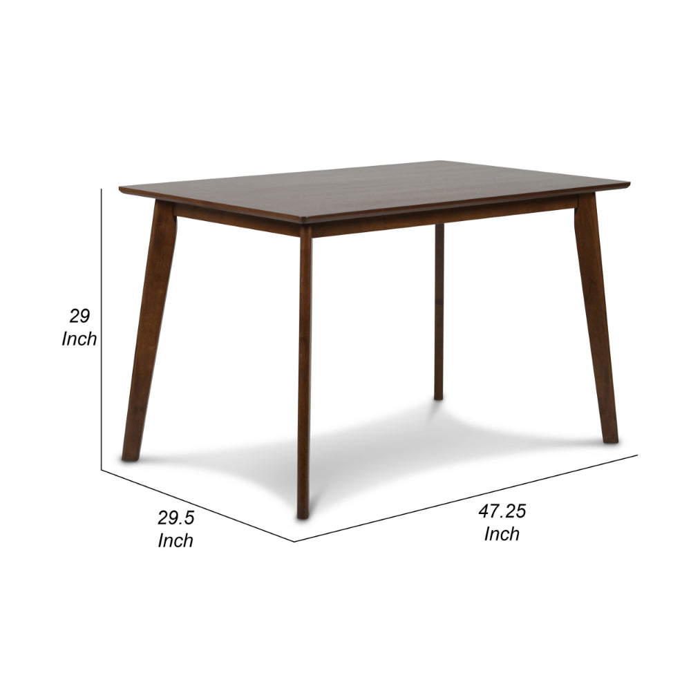 Bev 47 Inch Modern Dining Table, Sleek Rubberwood Frame, Dark Walnut Brown - BM288006