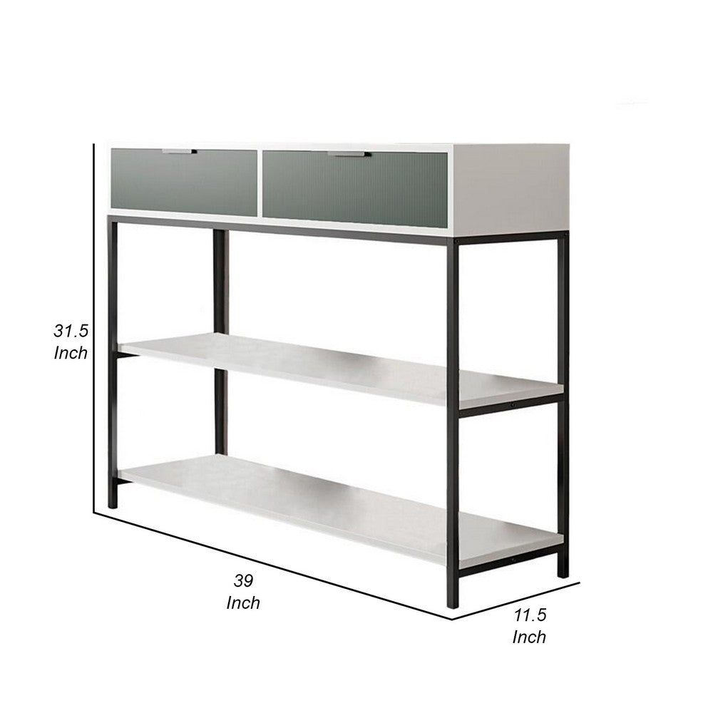 39 Inch Console Sideboard Table with Shelves and Drawer, White, Green - BM293173