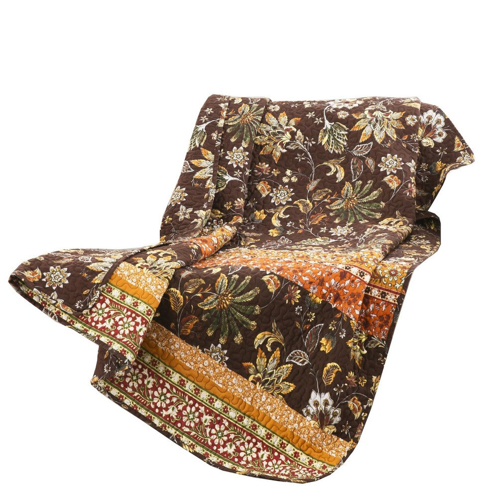 Athens 60 Inch Throw Blanket, Chocolate Brown Polyester, Jacobean Print - BM293199