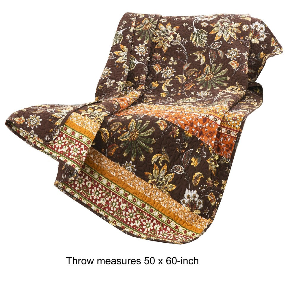 Athens 60 Inch Throw Blanket, Chocolate Brown Polyester, Jacobean Print - BM293199