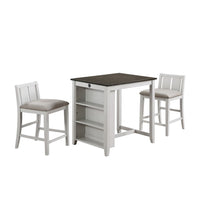 Hia 3 Piece Counter Table Set, Cushioned Seats, 2 Shelves, Crisp White - BM293303