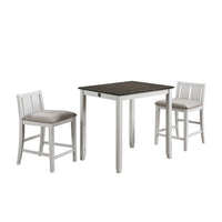 Hia 3 Piece Counter Table Set, Cushioned Seats, 2 Shelves, Crisp White - BM293303