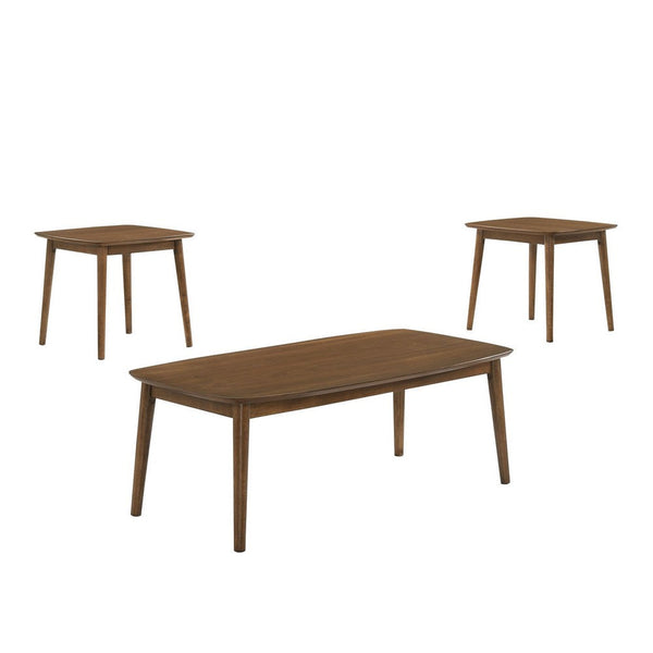 Lexi 3 Piece Coffee and End Table Set, Walnut Brown Wood, Flared Legs - BM293321