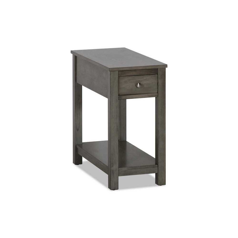 Nili 24 Inch Side End Table, Warm Gray Finish, Single Drawer and Shelf - BM293332