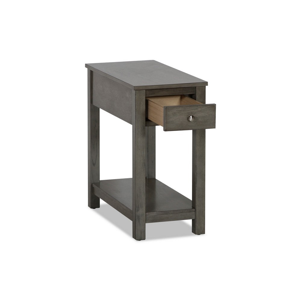 Nili 24 Inch Side End Table, Warm Gray Finish, Single Drawer and Shelf - BM293332