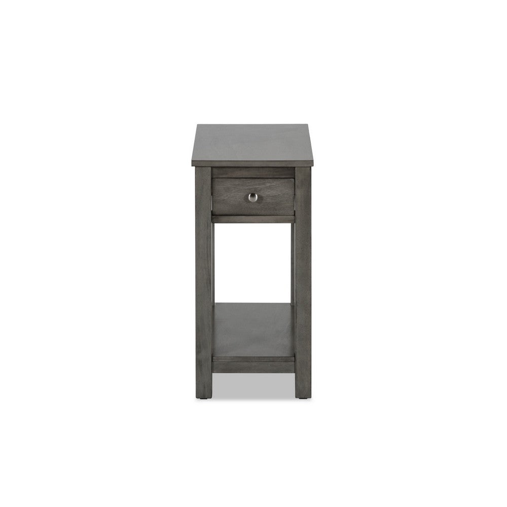 Nili 24 Inch Side End Table, Warm Gray Finish, Single Drawer and Shelf - BM293332