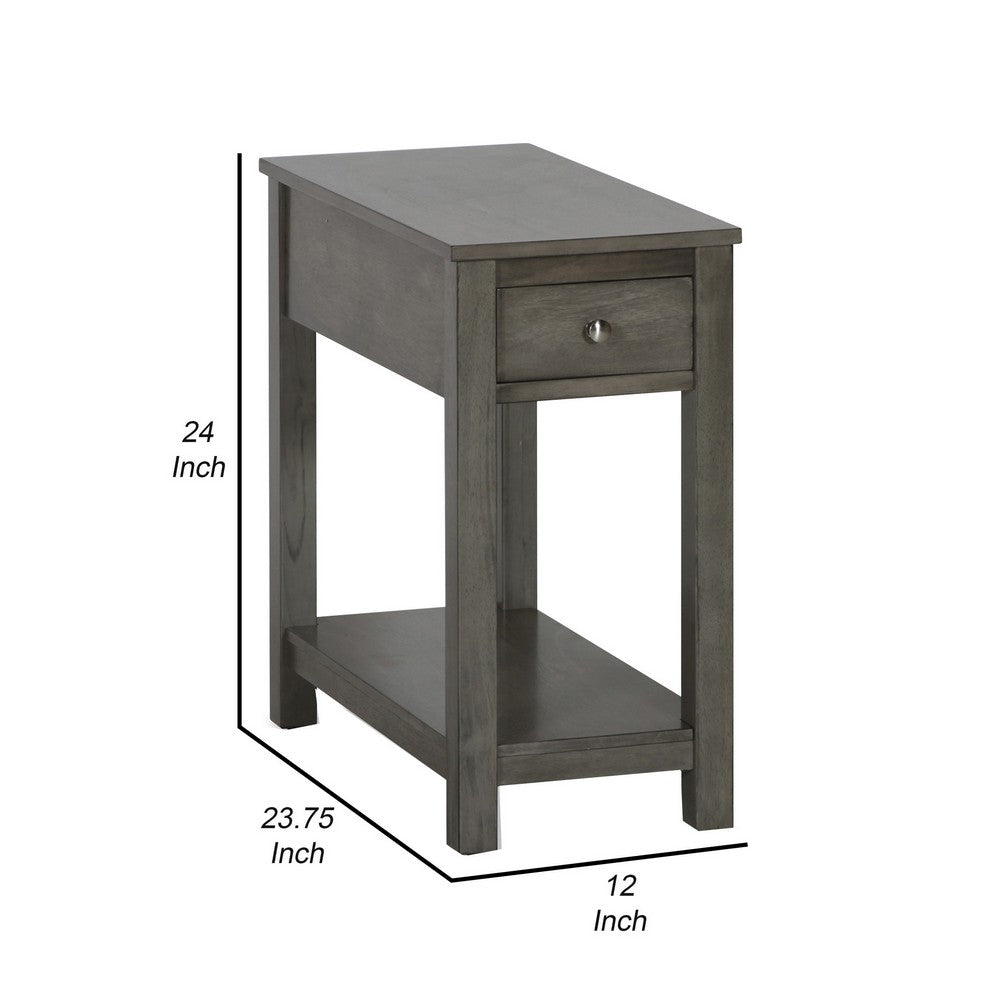 Nili 24 Inch Side End Table, Warm Gray Finish, Single Drawer and Shelf - BM293332