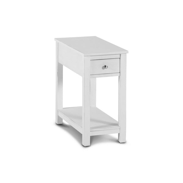 Nili 24 Inch Side End Table, Crisp White Finish, Single Drawer and Shelf - BM293333