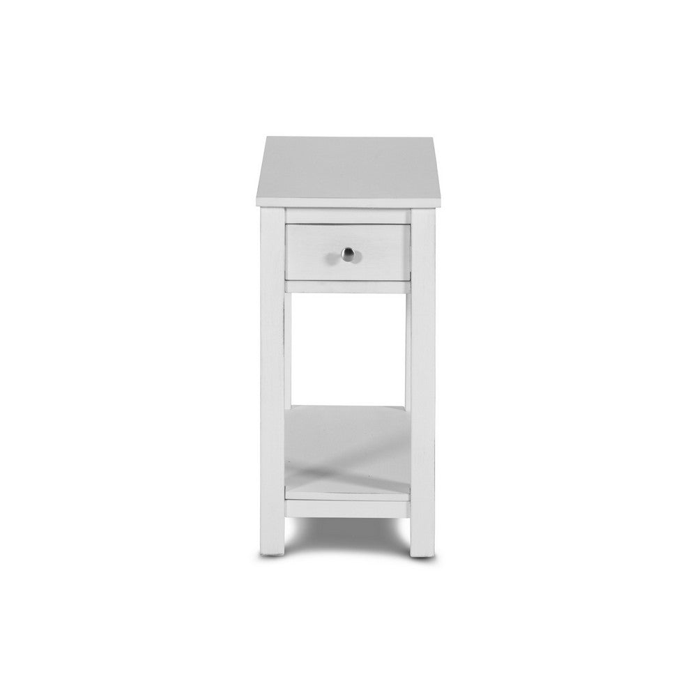 Nili 24 Inch Side End Table, Crisp White Finish, Single Drawer and Shelf - BM293333