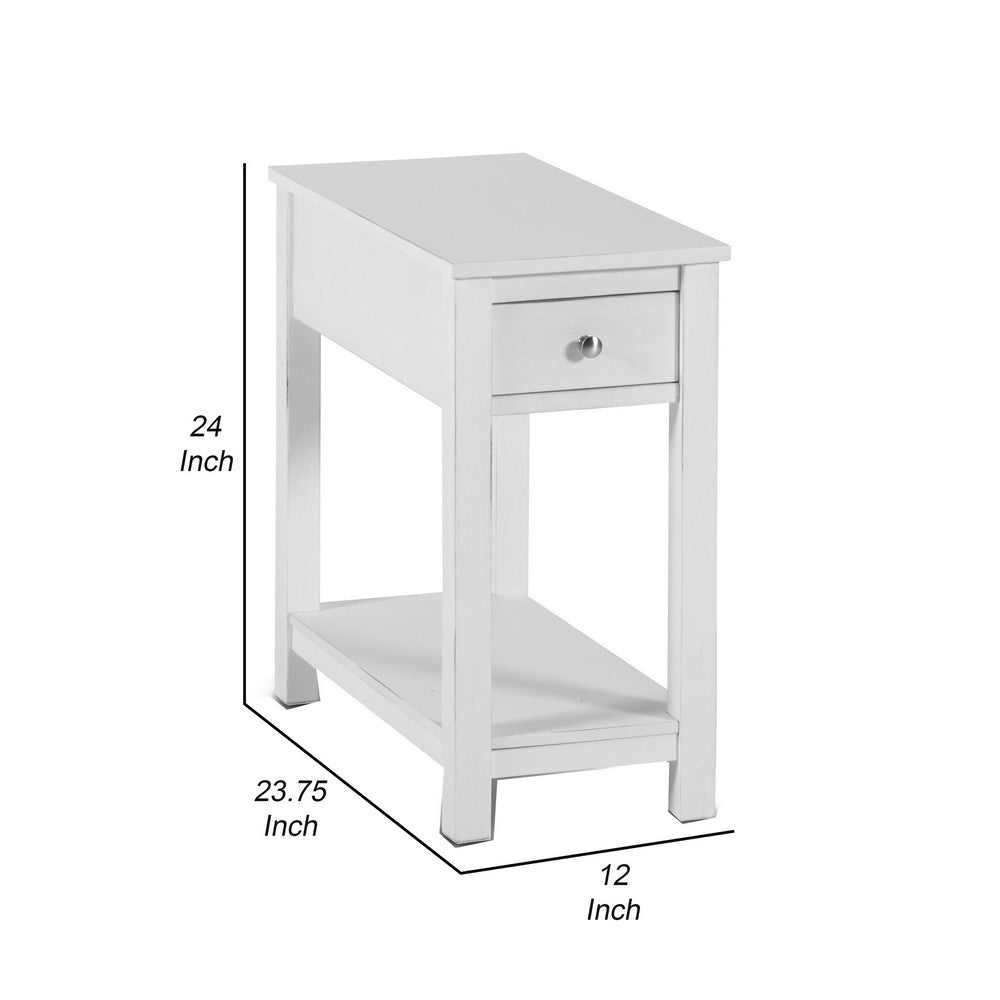 Nili 24 Inch Side End Table, Crisp White Finish, Single Drawer and Shelf - BM293333