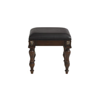 Mady 19 Inch Upholstered Vanity Stool, Ornate Trim, Deep Espresso Brown - BM293337