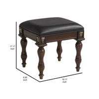 Mady 19 Inch Upholstered Vanity Stool, Ornate Trim, Deep Espresso Brown - BM293337