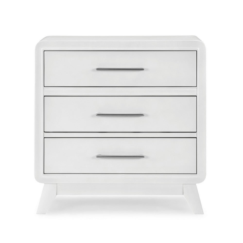 Peri 29 Inch Nightstand, 3 Drawers, Classic Crisp White, Solid Wood Frame - BM293338