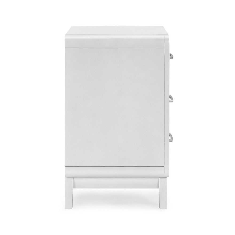 Peri 29 Inch Nightstand, 3 Drawers, Classic Crisp White, Solid Wood Frame - BM293338