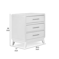 Peri 29 Inch Nightstand, 3 Drawers, Classic Crisp White, Solid Wood Frame - BM293338