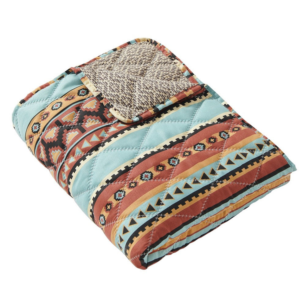 Tagus 60 Inch Throw Blanket, Natural Southwest Patterns, Machine Quilted - BM293468