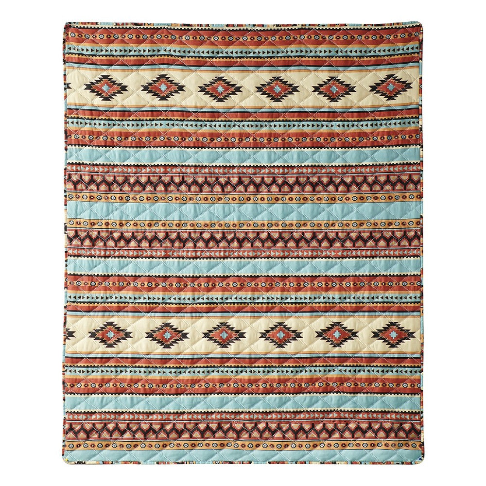 Tagus 60 Inch Throw Blanket, Natural Southwest Patterns, Machine Quilted - BM293468