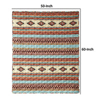 Tagus 60 Inch Throw Blanket, Natural Southwest Patterns, Machine Quilted - BM293468