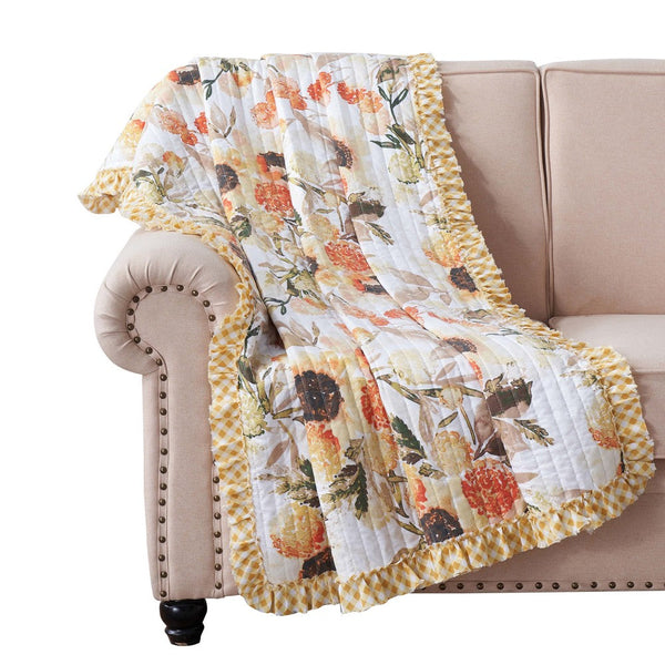 Kelsa 50 x 60 Channel Quilted Throw Blanket, Cotton Fill, Gold Sunflowers - BM293499