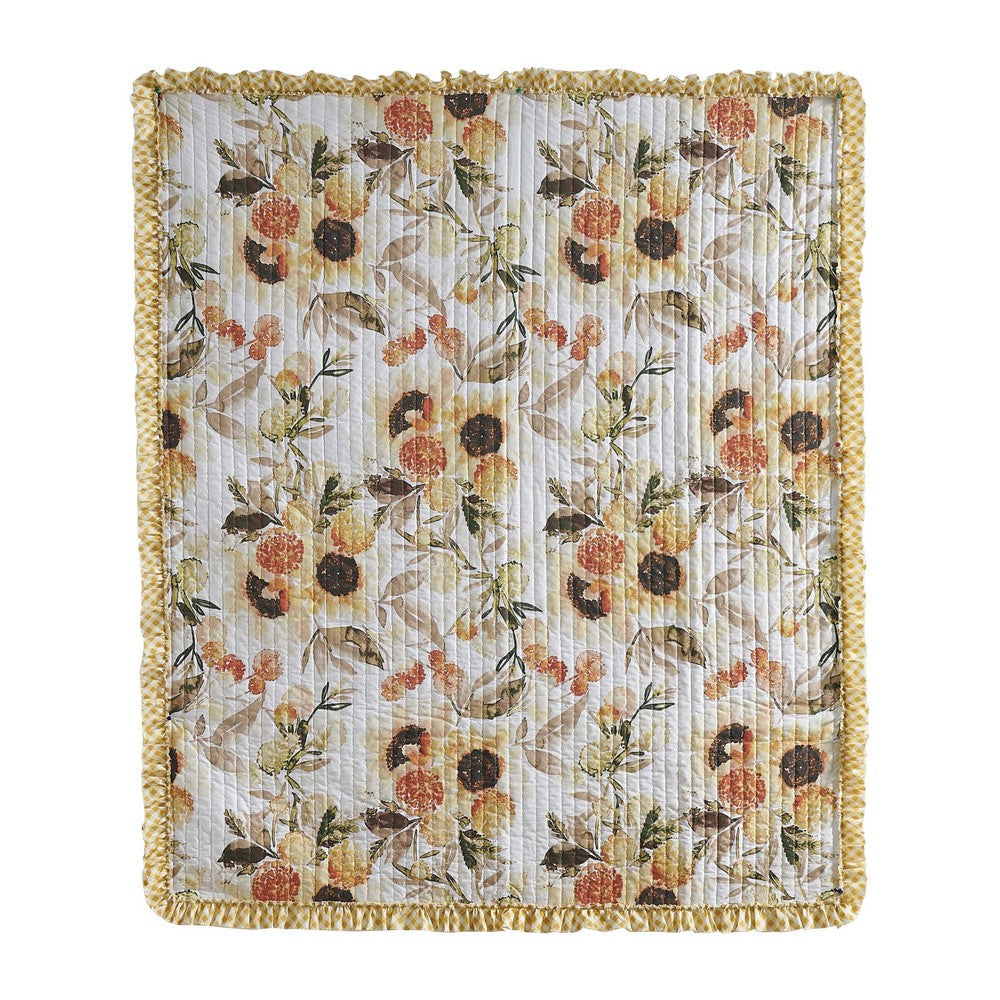 Kelsa 50 x 60 Channel Quilted Throw Blanket, Cotton Fill, Gold Sunflowers - BM293499