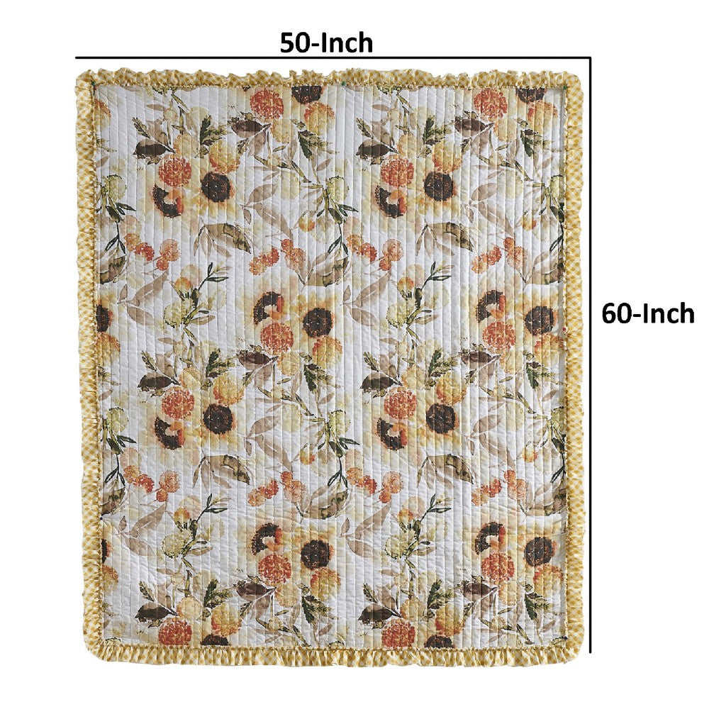 Kelsa 50 x 60 Channel Quilted Throw Blanket, Cotton Fill, Gold Sunflowers - BM293499