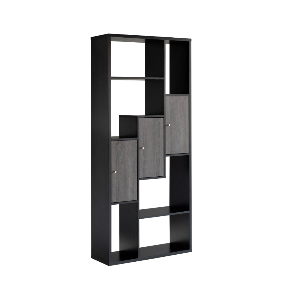 69 Inch Modern Display Cabinet with 7 Multilevel Shelves, 3 Doors, Black - BM293547